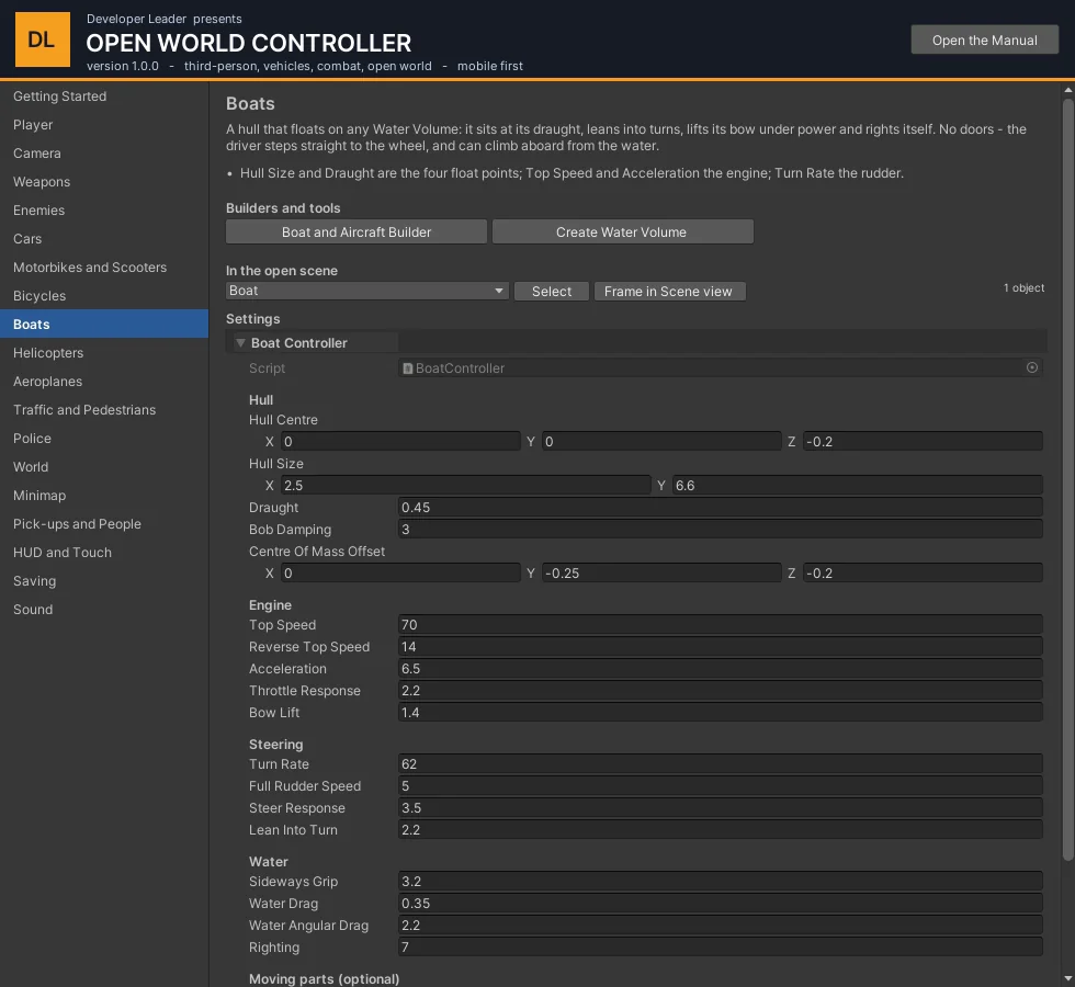 Boat Controller settings.