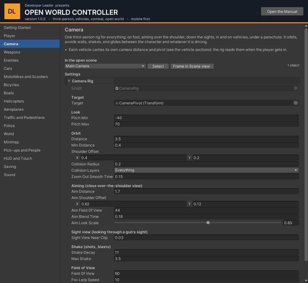 The Camera Rig's settings.