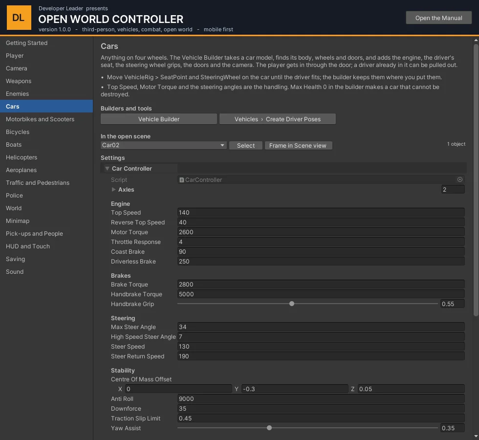 Car Controller settings.
