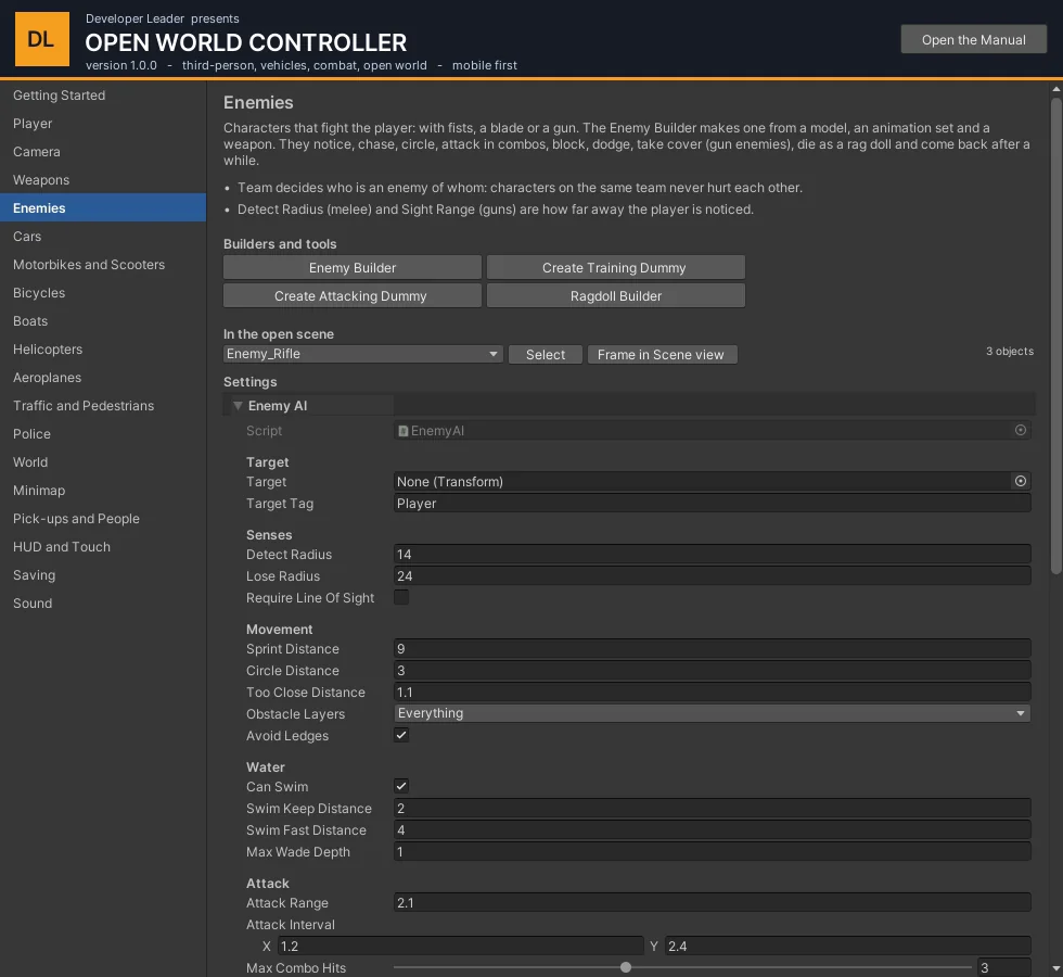 Enemy AI settings for a rifleman.