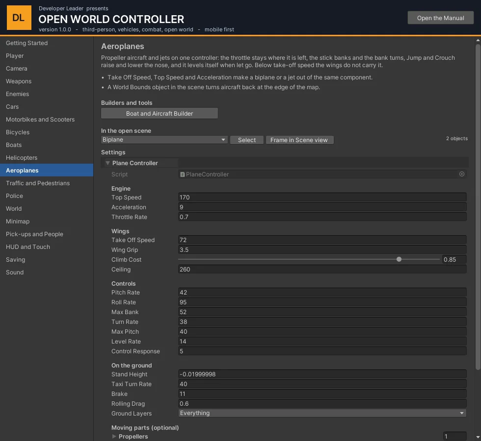 Plane Controller settings.