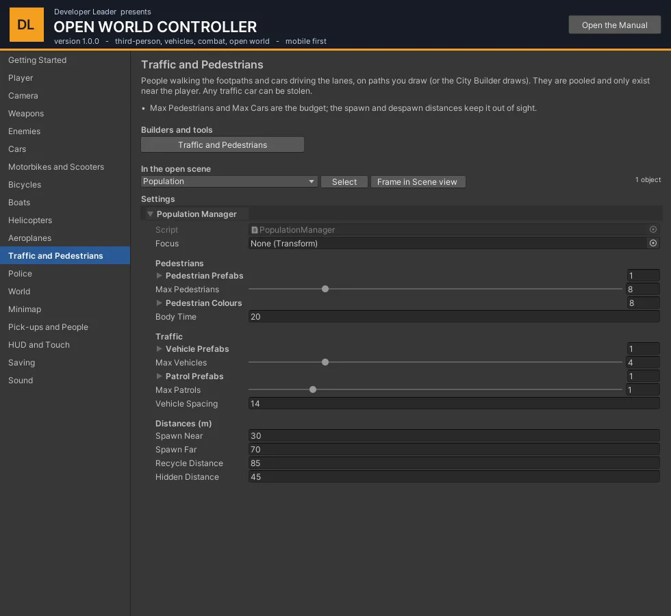 Population Manager settings.