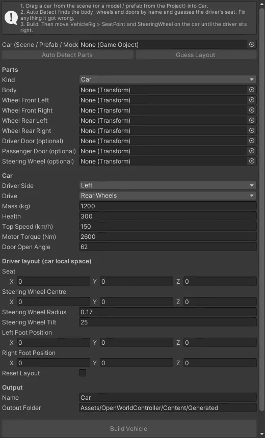 Tools > OWC > Vehicle Builder